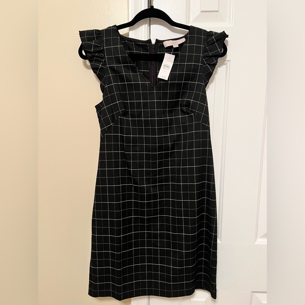 Loft Black Ruffle Sleeve Dress, Size 2